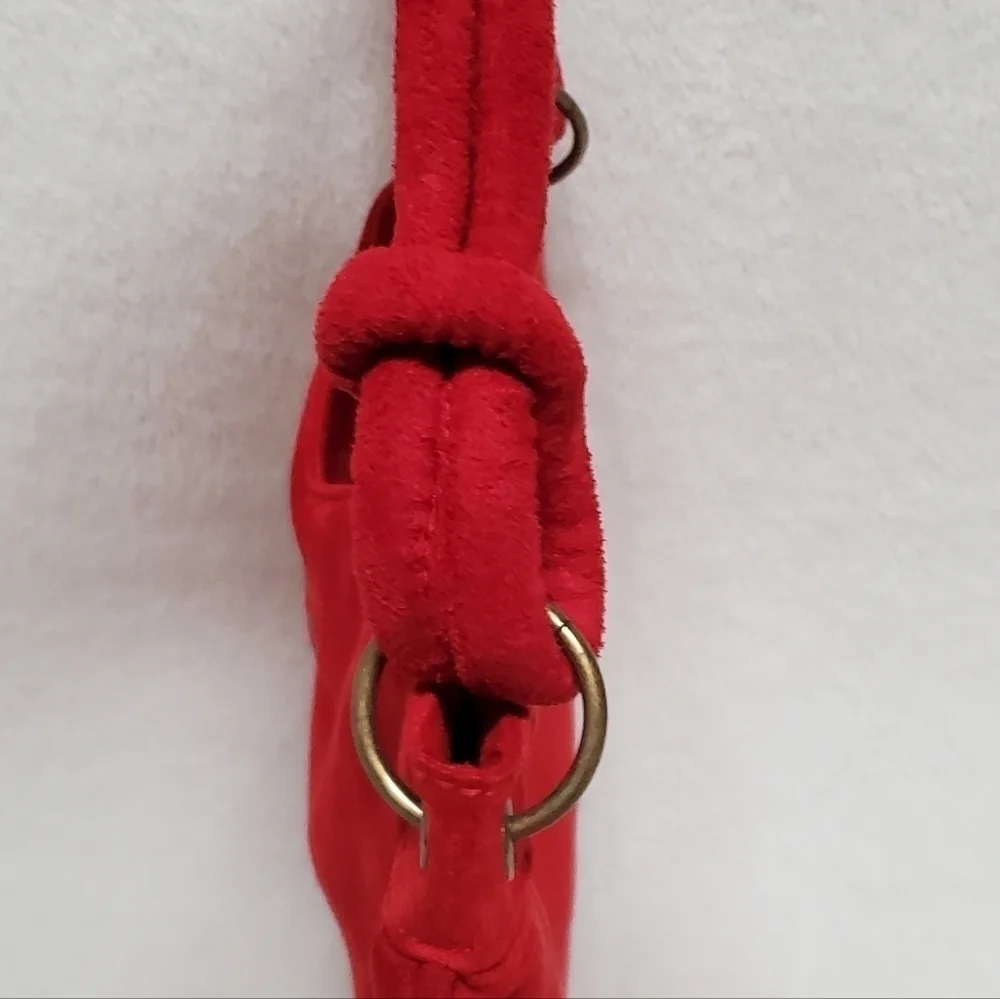 Vintage Escada Red Velvet Bronze Logo Sweetheart Knotted Strap Handbag